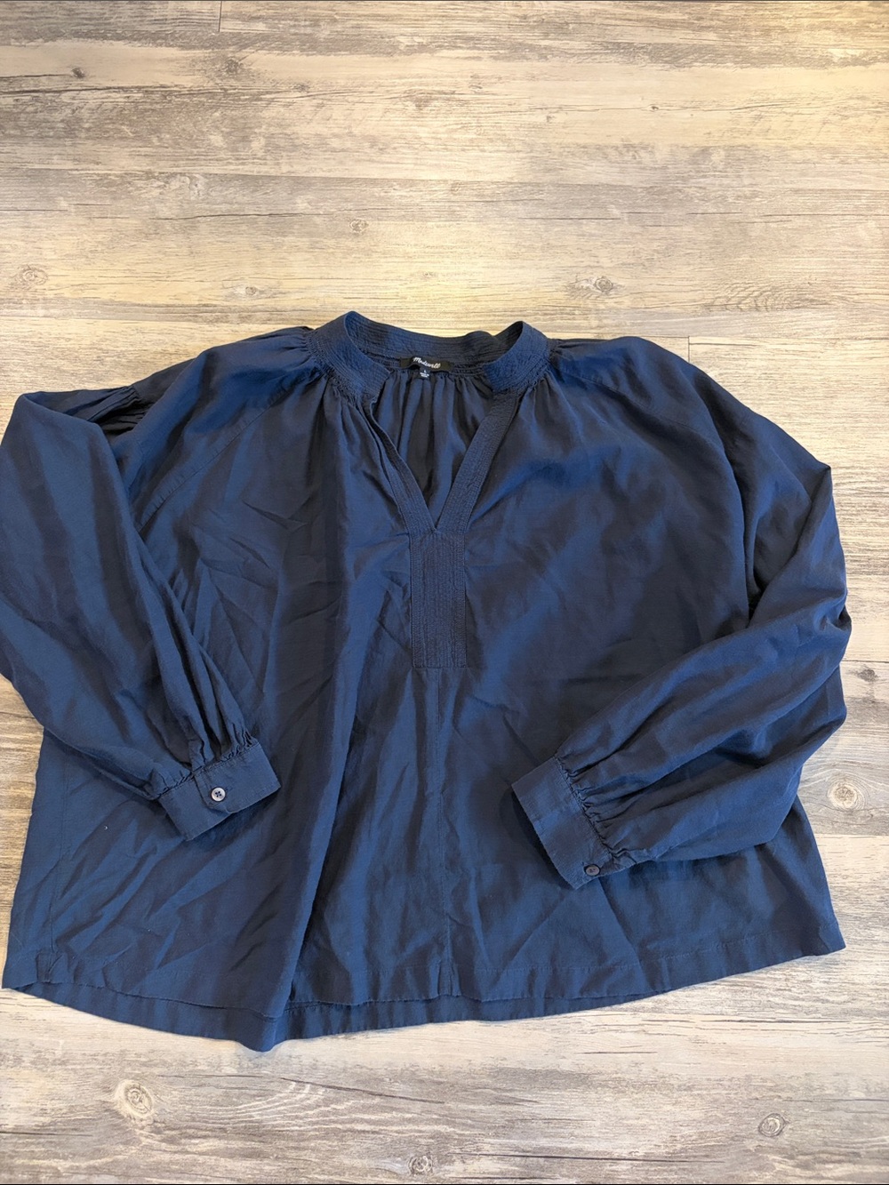 Madewell Navy Long-Sleeve V-Neck Blouse